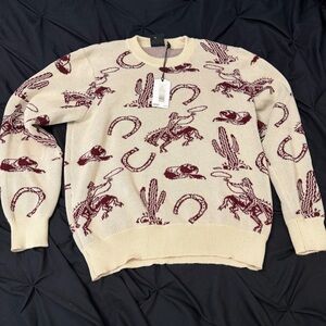 WESC Men's Cream and Brown Heavyweight Western Sweater